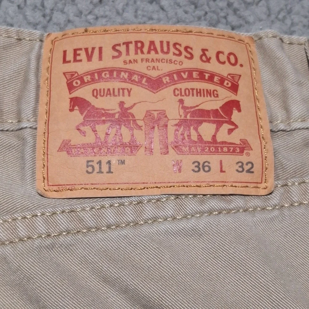 Levi's 511 Slim Fit Pants Mens W35 L30.5 Tan Khaki Cotton